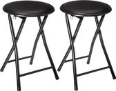 2x stuks bijzet krukje/stoel - Opvouwbaar - zwart/zwart - 46 cm