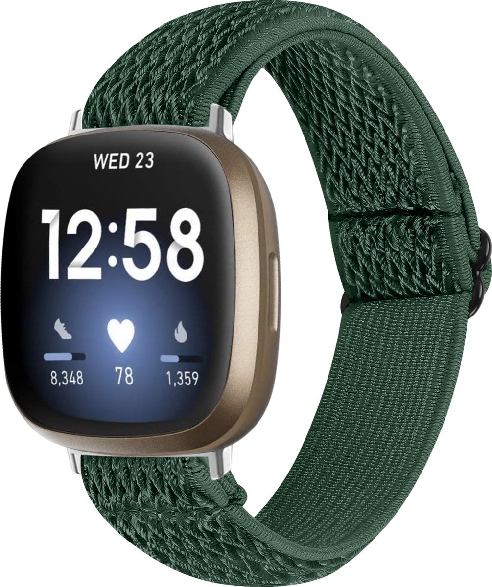 YONO Nylon Stretch Bandje geschikt voor Fitbit Versa 4 - Sense 2 - Donkergroen