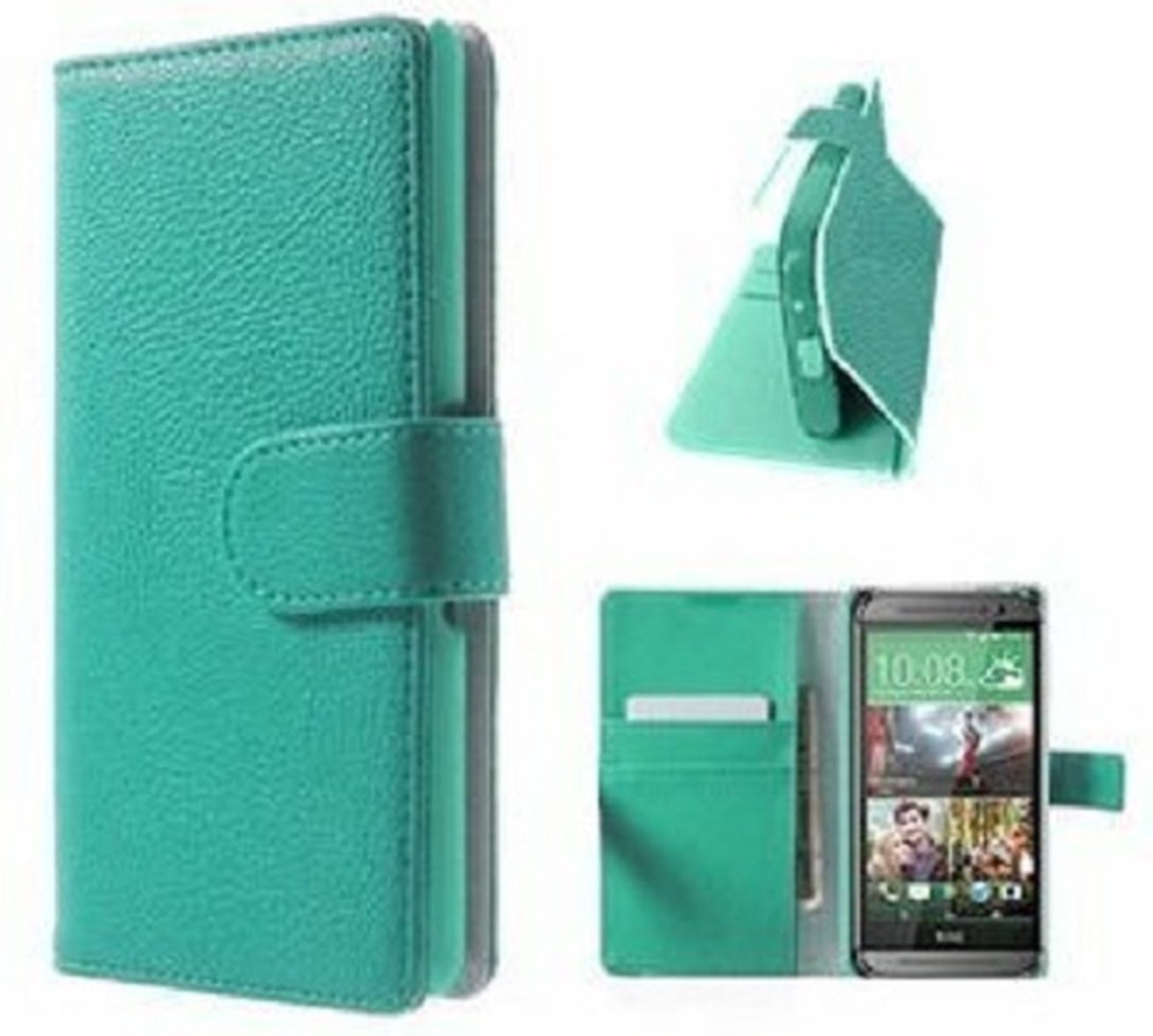 HTC One M8 Hoesje Met Pasjeshouder Bookcase Turquoise