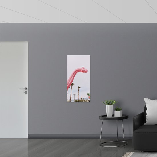Acrylglas - Roze Dinosaurus - 50x100 cm Foto op Acrylglas (Met Ophangsysteem)