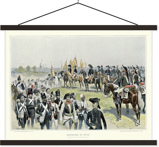 Posterhanger incl. Poster - Schoolplaat - Illustratie van Napoleon Bonaparte met een leger - 40x30 cm - Zwarte latten