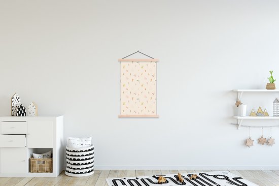 Posterhanger incl. Poster 60x90 cm - Schoolplaat - Bloemen - Pastel - Patronen - Textielposter - Blanke latten