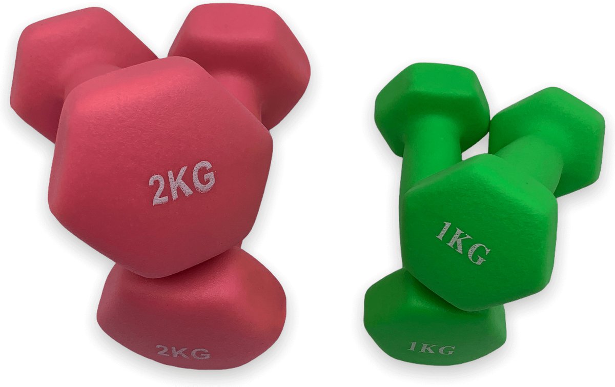 Dumbell - Neopreen set 1 en 2 kg - dumbellset - fitness - halterset - gewichten set 1 kg - gewichtjes 2 kg - fitness gewichten 1 en 2 kg