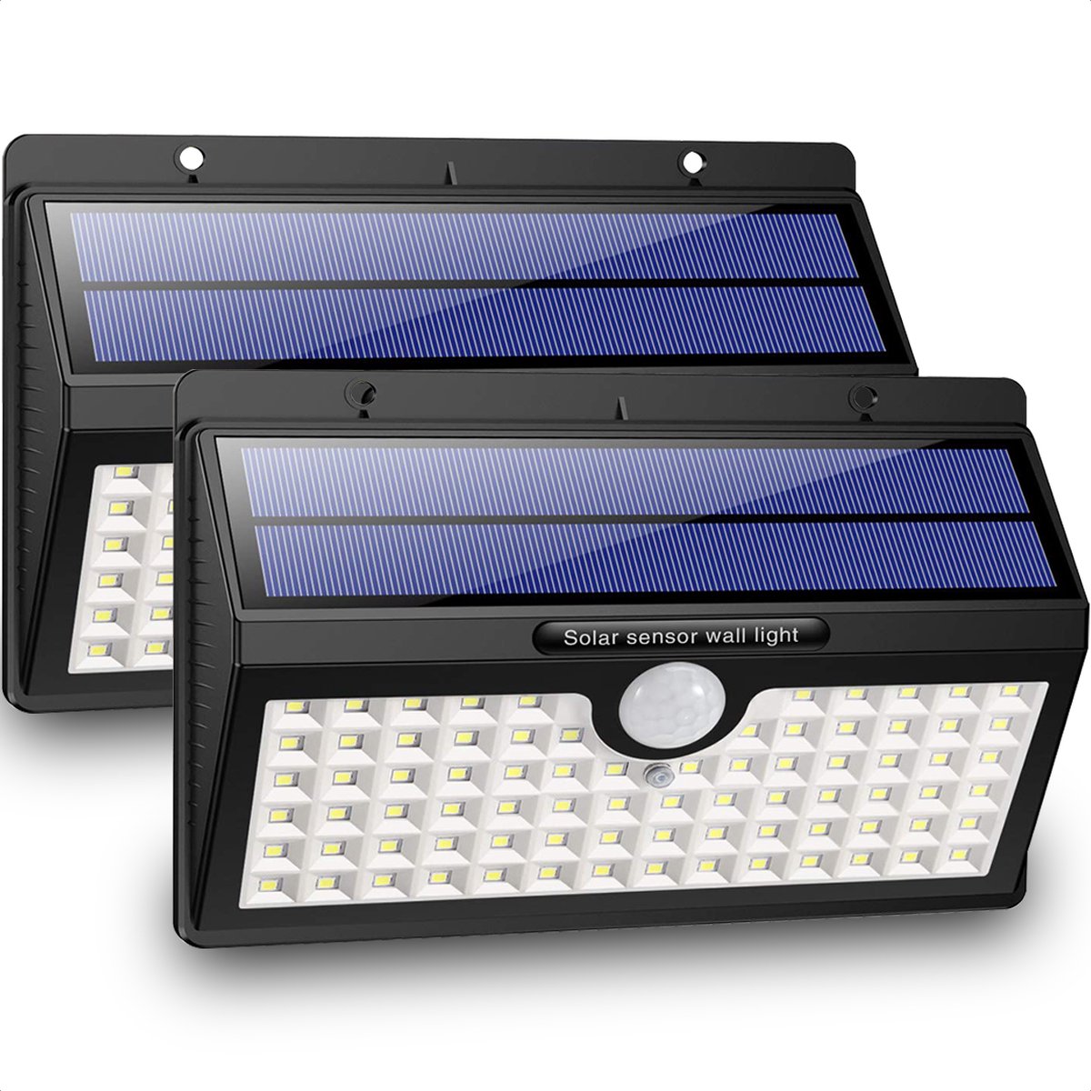 Auronic Solar Buitenlamp met Bewegingssensor - Tuinverlichting Op Zonne-energie - Wandlamp - 78 LED's - IP65 - 2 Stuks - Zwart