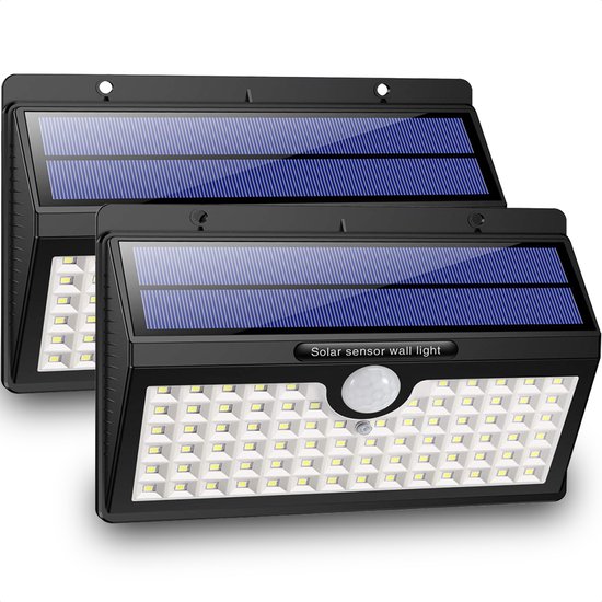 Auronic Solar Buitenlamp met Bewegingssensor - Wandlamp met Sensor - Zonne-energie - 78 LED's - IP65 - 2 Stuks - Zwart
