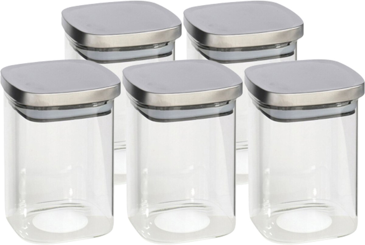 Gerim - Voedsel/etenswaren 5x voorraadpotten 1400ml glas en RVS deksel