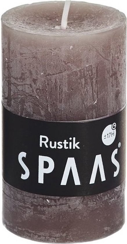 SPAAS Rustieke Cilinderkaars/Stompkaars - taupe - 5 x 8 cm - 17 Branduren