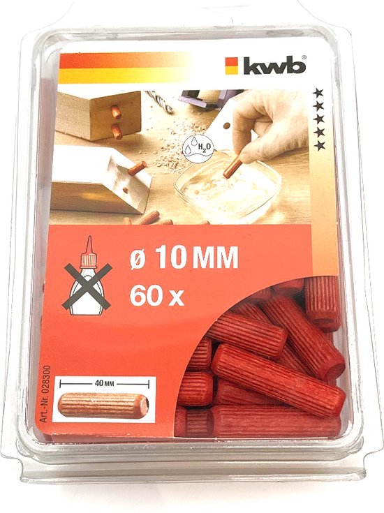Cheville bois KWB - Ø 10 x 40 mm - Préencollé - 60 pièces