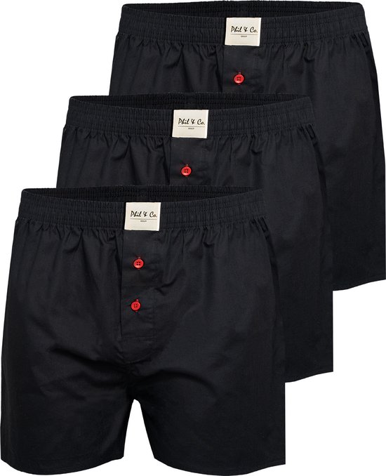 Phil & Co Wide Boxers Men Woven Katoen Solid Zwart 3-Pack - Size XL - Loose boxer shorts men
