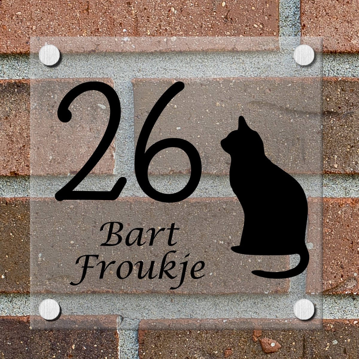 Naambordje voordeur Huis - Bord - Naam en Huisnummer - 15 x 15 cm - Plexiglas - Kat