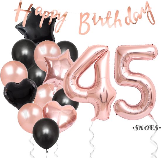 Snoes Ballonnen 45 Jaar Feestpakket – Versiering – Verjaardag Set Liva Rose Cijferballon 45 Jaar - Heliumballon