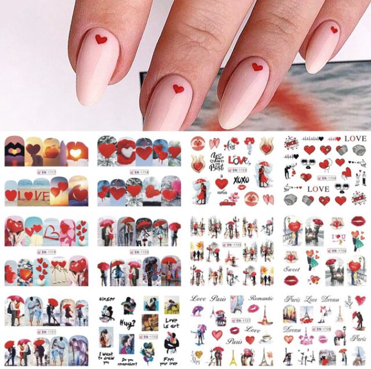 Goedkoopste SALE! Nagelstickers | Nail art stickers | Valentijn | Zomer | Vakantie | Nagels | Nagelstickers Valentijn | Decoratie | 1 groot vel