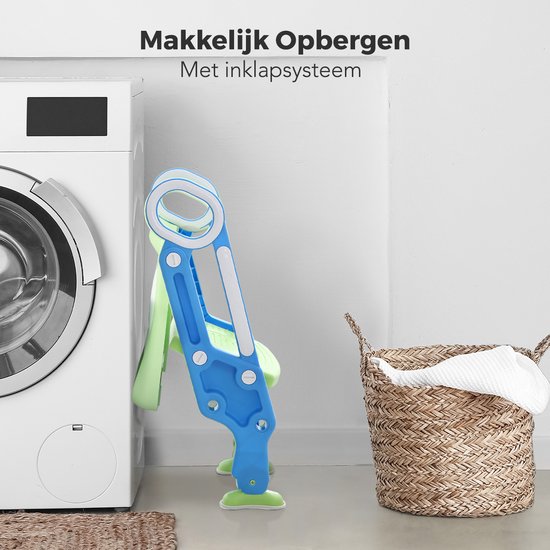 LifeGoods WC Verkleiner - Potje Peuter - Met Trapje - Toilettrainer met Opstapje - Opvouwbaar - Toiletverkleiner - 2 tot 7 Jaar - Groen/Blauw