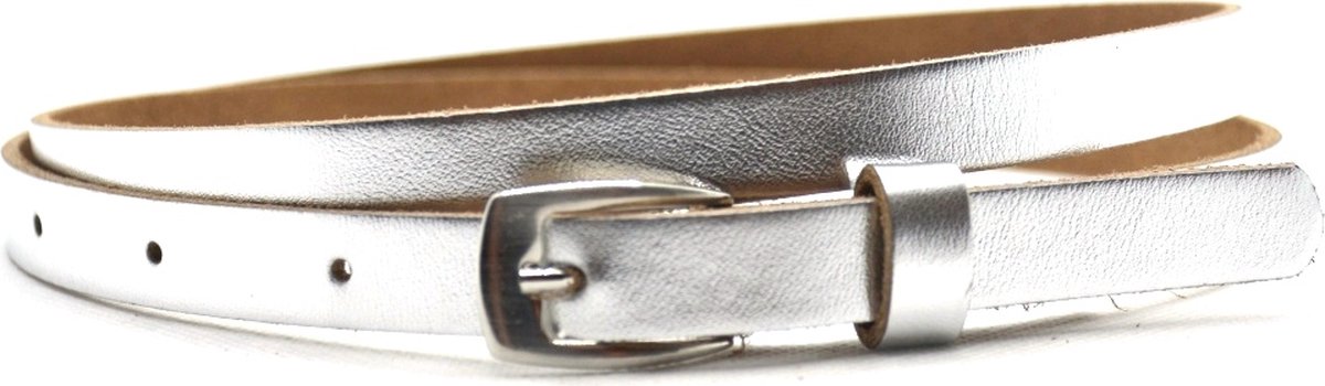 Moderiemen 1,5 cm smalle zilveren riem - zilver - 100% leder - Maat 105 - Totale lengte 120cm