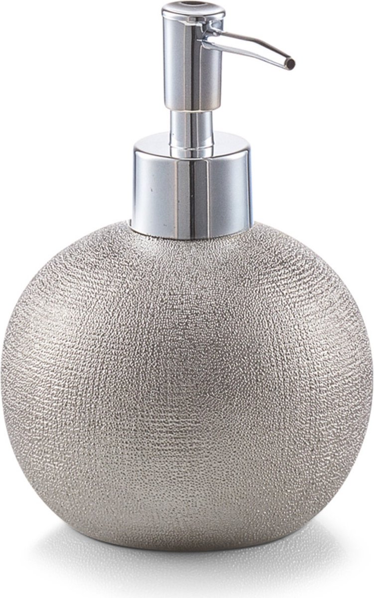 Zeller Zeeppompje/dispenser - keramiek - zilver glitter - 14 cm