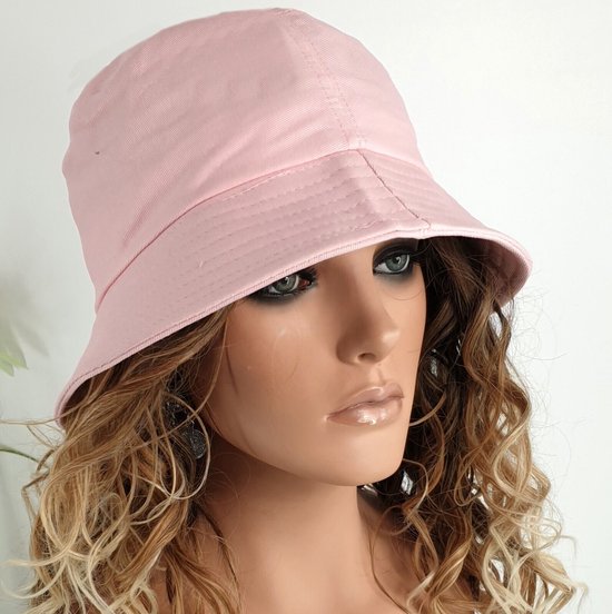 Katoenen bucket hat vissershoedje zomerhoed maat one size kleur roze