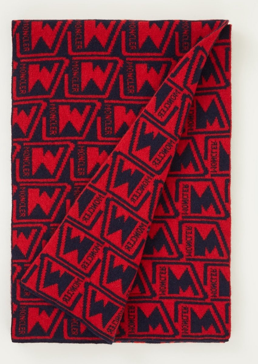 Moncler Sjaal van wol - Rood/ Blauw - Maat: 180 x 30 cm