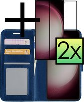 Hoes Geschikt voor Samsung S23 Ultra Hoesje Book Case Hoes Flip Cover Wallet Bookcase Met 2x Screenprotector - Donkerblauw