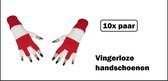 10x Paar handschoenen vingerloos rood/wit - Bright - Carnaval thema feest optocht festival party