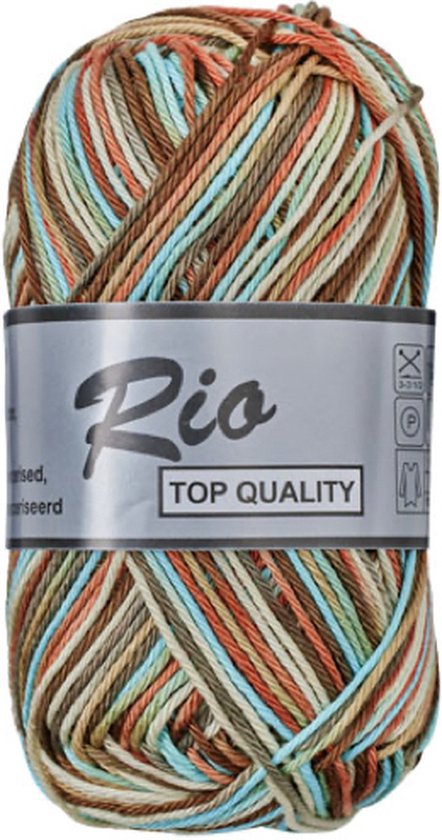 5 pelotes Rio multi marron bleu 638 - coton mélangé au crochet