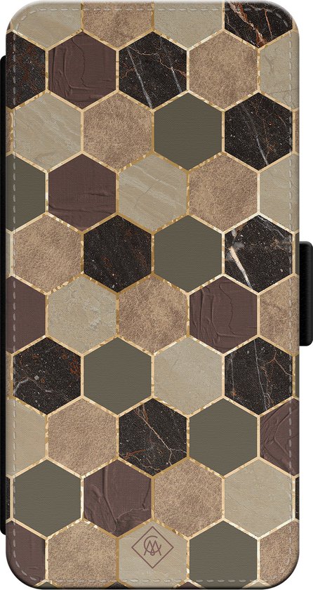 Bibliothèque Casimoda® - Etui iPhone 13 avec porte-cartes - Cube marron vert - Marron/beige - Simili cuir