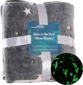 VIVILINEN Glow in The Dark Throw Dekens, Galaxy Stars Patroon Flannel Deken Alle seizoenen Voor Kinderen Vrouwen Mannen Met Kerstmis, Nieuwjaar, Verjaardag