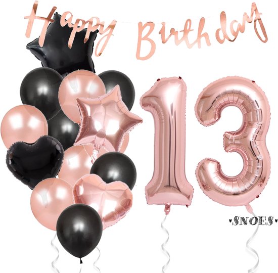 Snoes Ballonnen 13 Jaar Feestpakket – Versiering – Verjaardag Set Liva Rose Cijferballon 13 Jaar -Heliumballon