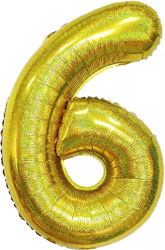 Folie Ballon Cijfer 6 Jaar Goud Glitter Verjaardag Versiering Helium Ballonnen Feest Versiering Met Rietje - 86Cm