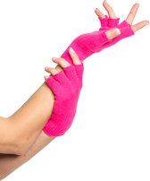Partychimp Vingerloze Handschoenen voor bij Carnavalskleding Dames Carnaval Accessoires Verkleedkleren Volwassenen - Neon Pink- Katoen/Polyamide/Elastaan - One-Size