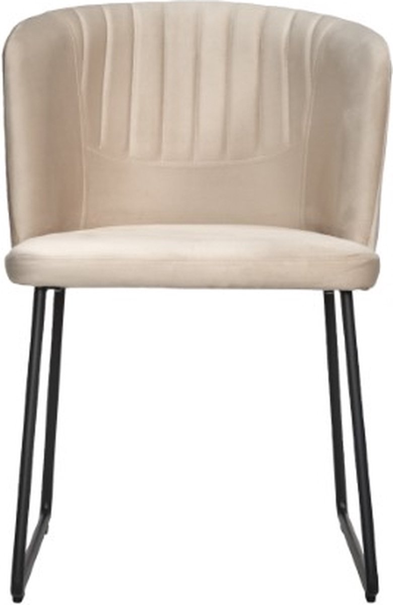 Soof&Tess - Set van 6 - Siena Eetkamerstoel - Beige - Fluweel - Velvet - Industrieel - Met armleuning - Easy Clean Stoffen - Hoge Kwaliteit