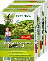 Famiflora Graszaad Speel & Sport - Sterk Graszaad voor Speelgazon en Sportgazon - 3 x 1kg voor 150m² - Met Coating