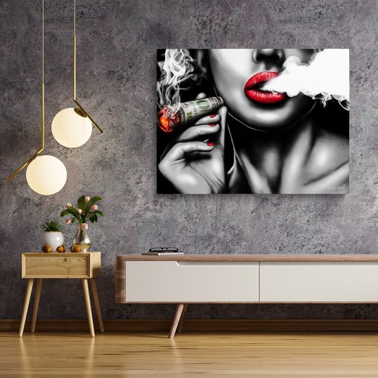 Luxe Canvas Schilderij Smoking Bill | 75x100 | Woonkamer | Slaapkamer | Kantoor | Muziek | Design | Art | Modern | ** 4CM DIK! 3D EFFECT**