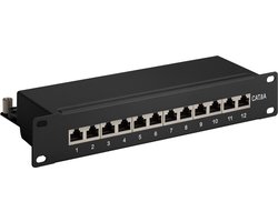 CAT6a Gigabit 10'' Patch Panel 1U met 12 poorten - afgeschermd / zwart