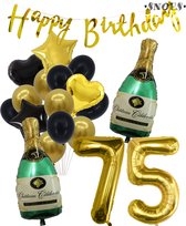 75 Jaar Verjaardag Cijferballon 75 - Feestpakket Snoes Ballonnen Pop The Bottles - Zwart Goud Groen Versiering