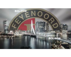Feyenoord-Skyline Rotterdam Metalen Wandbord, Maat: 30x20 cm - Man Cave Wandbord - Wandbord mancave - Kroeg decoratie - Tekstbord - Metalen wandbord - Metalen wanddecoratie