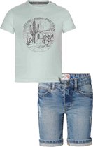 Noppies - Koko Noko - Kledingset - 2DELIG - Broek Denim Short Ghent - Shirt Lichtblauw met print - Maat 140