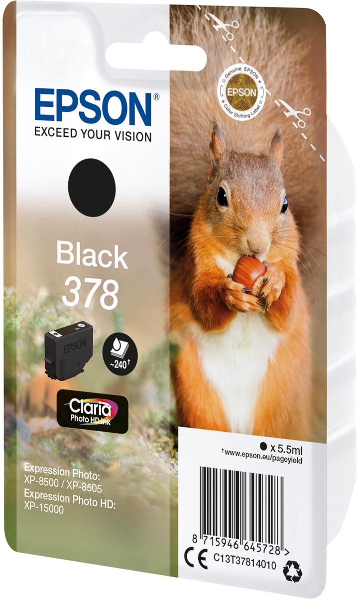 Epson inktcartridge 378, 240 pagina's, OEM C13T37814010, zwart 8 stuks