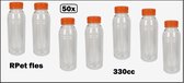 50x Flesje RPET helder 330cc met oranje dop- vernieuwd - gerecycled PET drinken jus sinas cola sappen dranken