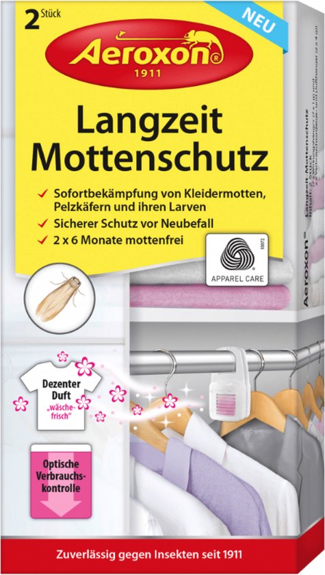 Aeroxon mottencassette - 2 Geurhangers - 2 x 6 maanden werking - Langdurige mottenbescherming - Kleermotten, pels- en tapijtkevers - Kledingkast