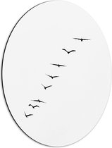 WallClassics - Dibond Ovaal - Lijn van Zwarte Vogels - 42x56 cm Foto op Ovaal (Met Ophangsysteem)