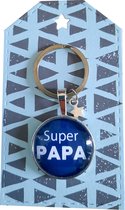 Vaderdag Sleutelhanger met teksthanger Super Papa donkerblauw