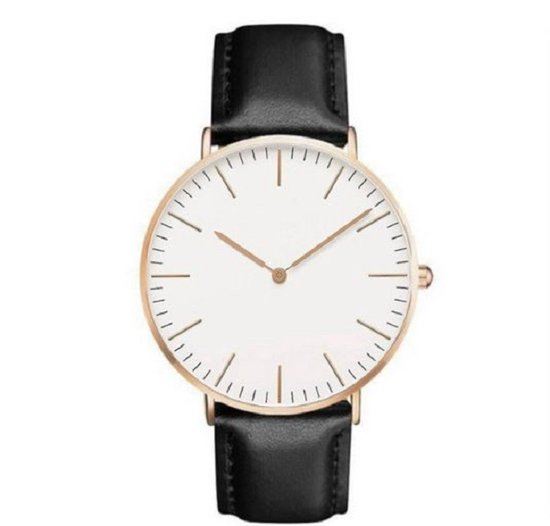 Kleijn Karoo - Ultralicht Zwart horloge met wit & goud wijserplaat leder band maat ⌀ 23 cm