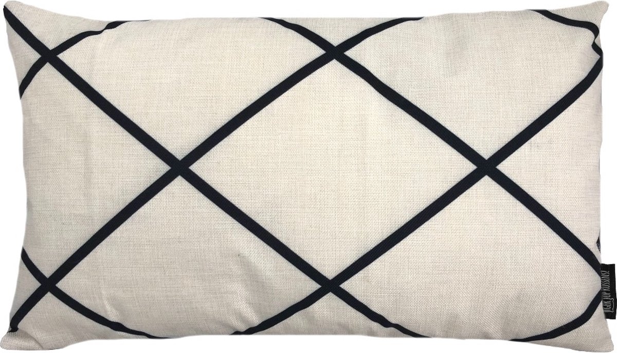Gek op Kussens! Sierkussen Criss Cross | 30 x 50 cm | Katoen/Linnen Beige-Zwart