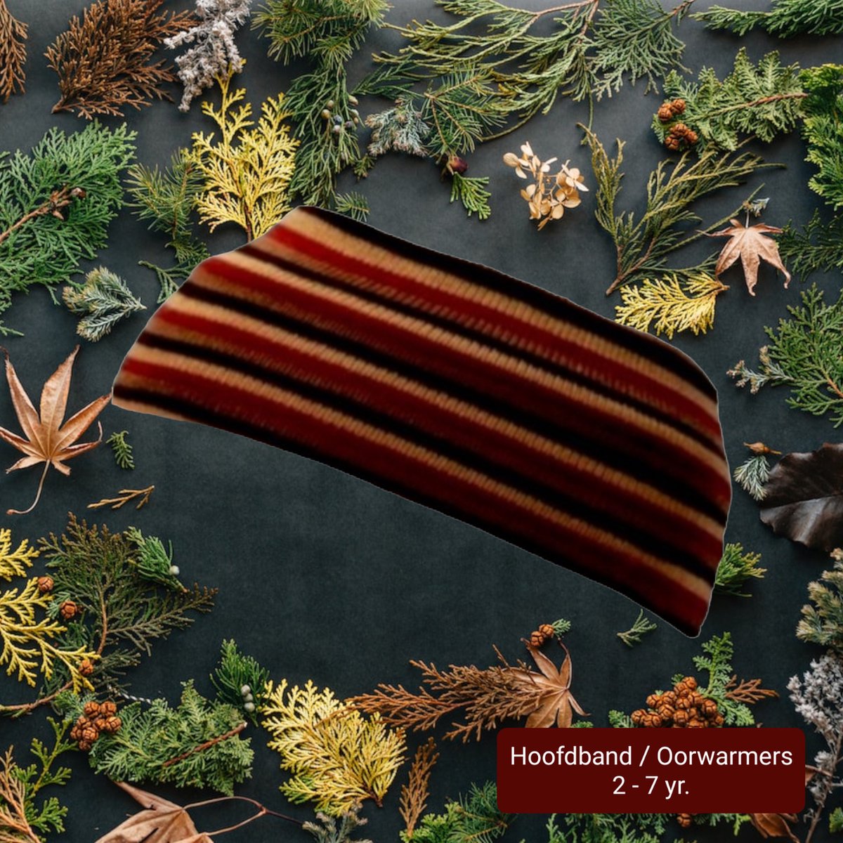 H.A.M.A - Gebreide Hoofdband Oorwarmers - Kastanjebruin Bruin Donkerbruin Caramel (nr.5) - Herfst Winter - Strepen - Meerkleurig Multicolour - Kinderen 2-7 yr.