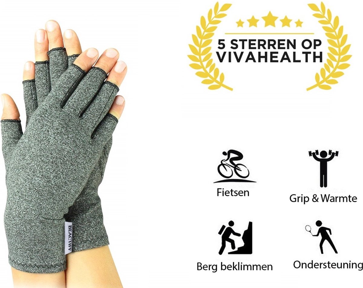 Compressie handschoenen Maat M zonder toppen voor dagelijks gebruik en sport, ook vaker gebruikt bij o.a. artritus, artrose, reuma, tendinitis of carpaal tunnel syndroom (ook te verkrijgen in S/L/XL)