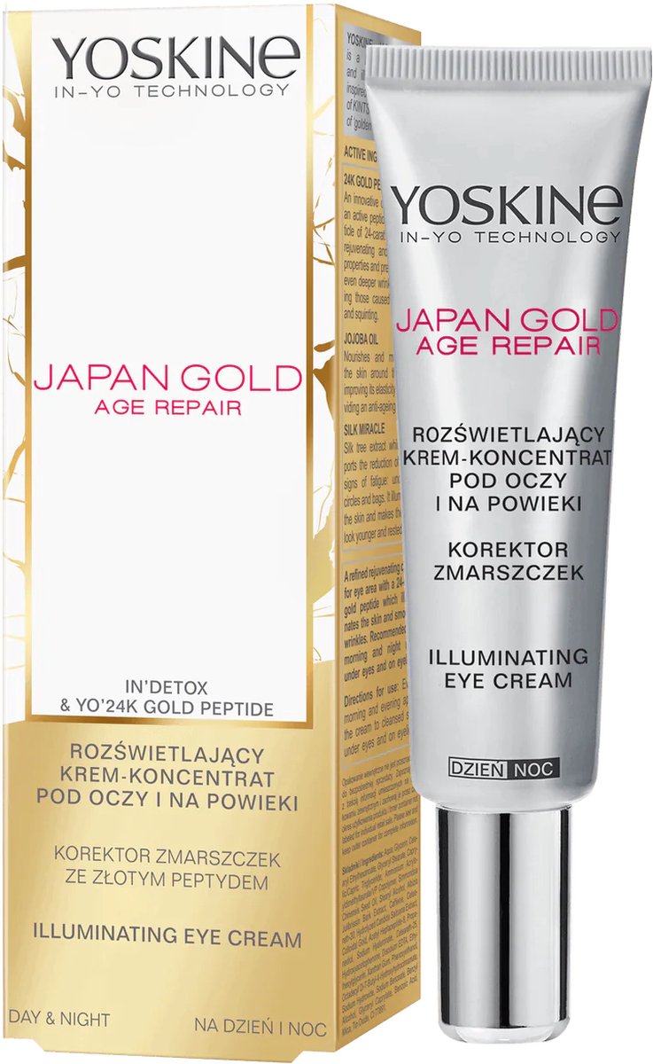 Yoskine Japan Gold Illuminating Oogcrème – Anti-Rimpel Oogverzorging met Gouddeeltjes, Hyaluronzuur & Peptiden – Dag & Nacht – 15 ml
