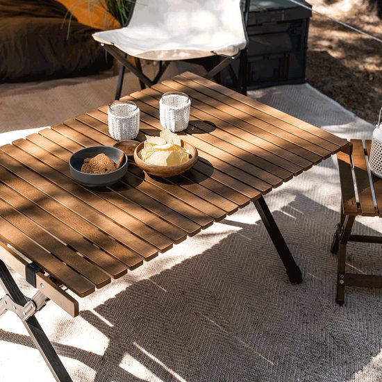 Travellife Camping Loungetafel Walnut 90 - Stijlvol en compact - Oprolbaar houten tafelblad - Inclusief draagtas van Travellife — afbeelding 2