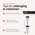 Instructies voor Vivid Green markers: bewaar horizontaal, houd de tip naar beneden als deze droog is.