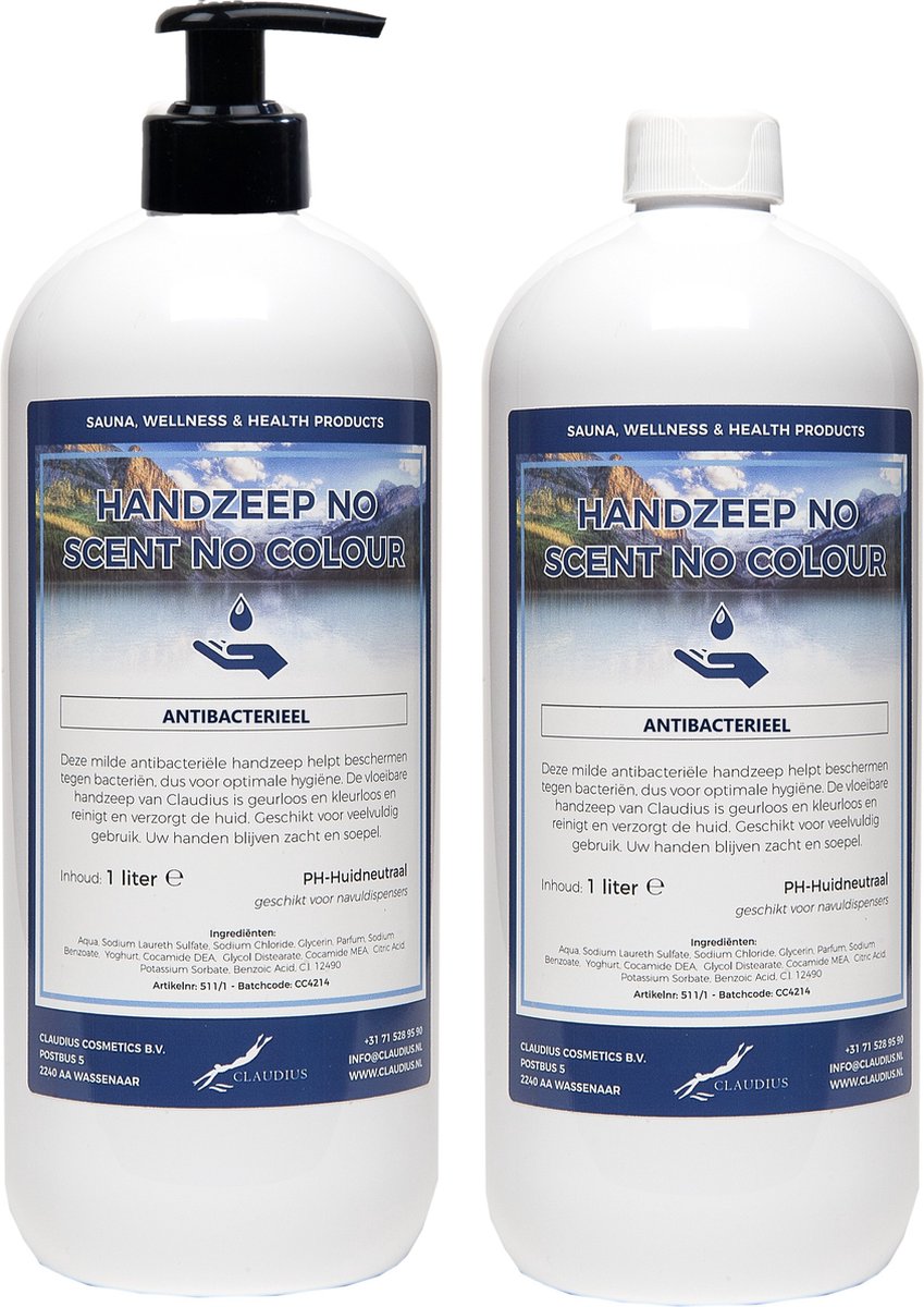 Goedkoopste Handzeep No Scent, No Colour 1 liter - met gratis pomp - set van 2 stuks