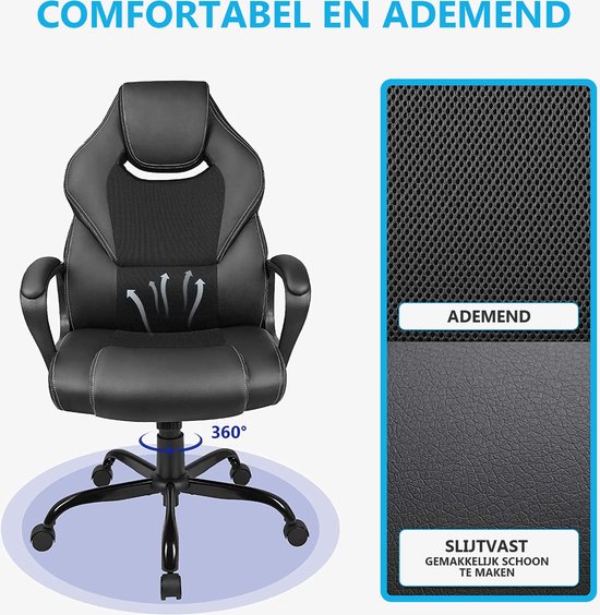 High-back office stoel bureaustoel, met voetsteun Ergonomische liggende gaming-stoel verhogende rotatie met afneembaar lumbale kussen